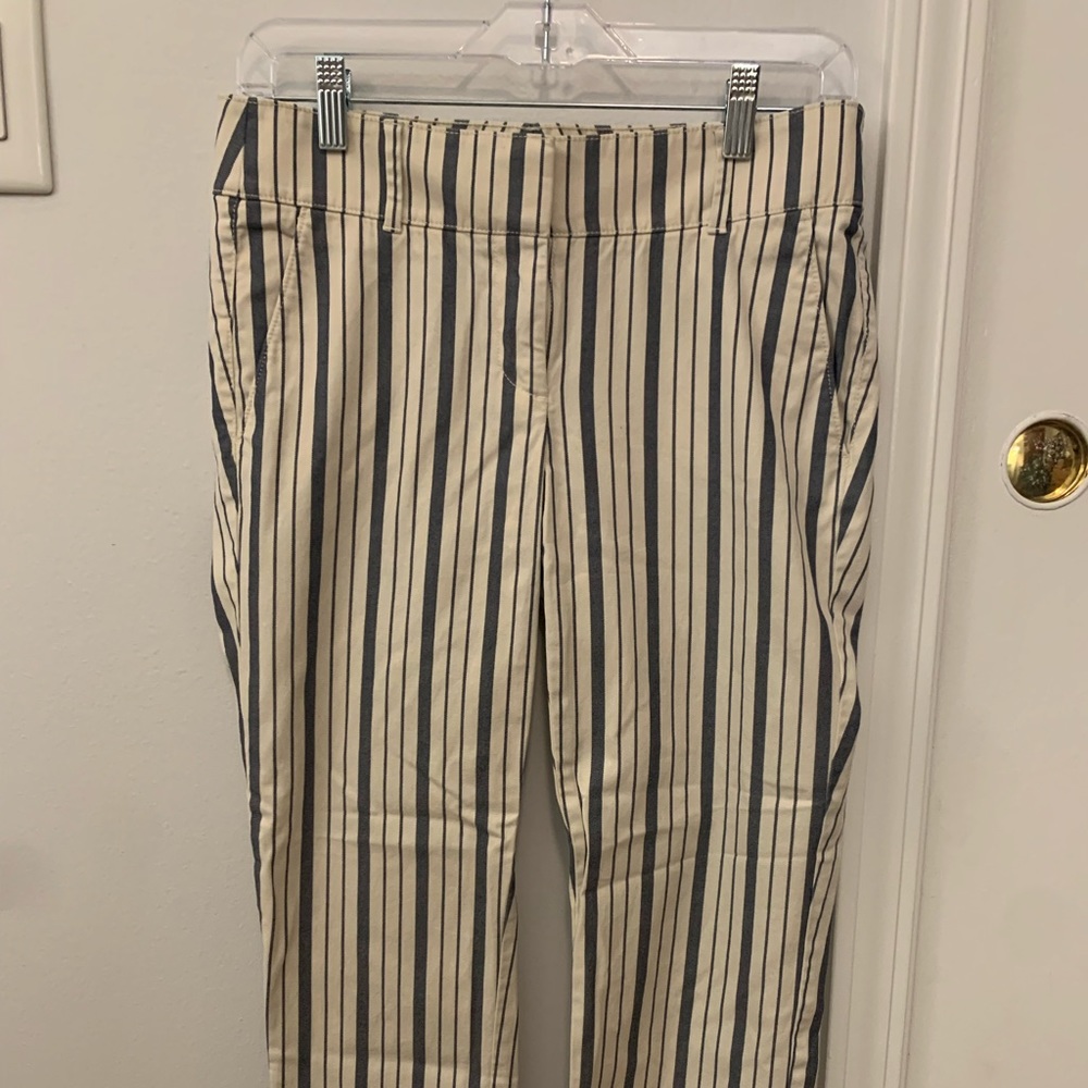 Loft - Cotton Straight Leg Trouser - 2 - Cream with Denim-Colored Stripes